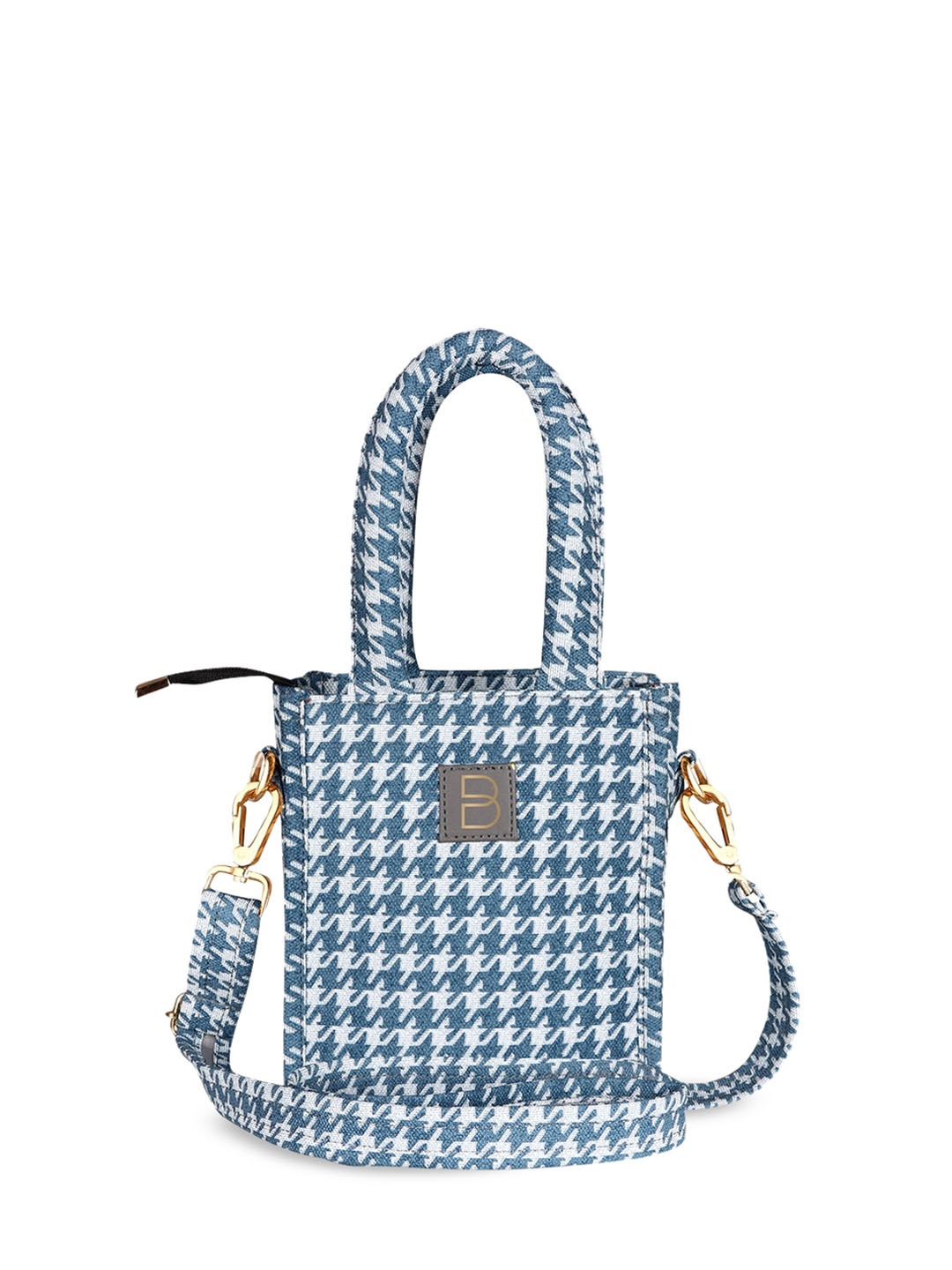 

BAGGATE Checked Structured Sling Bag, Blue