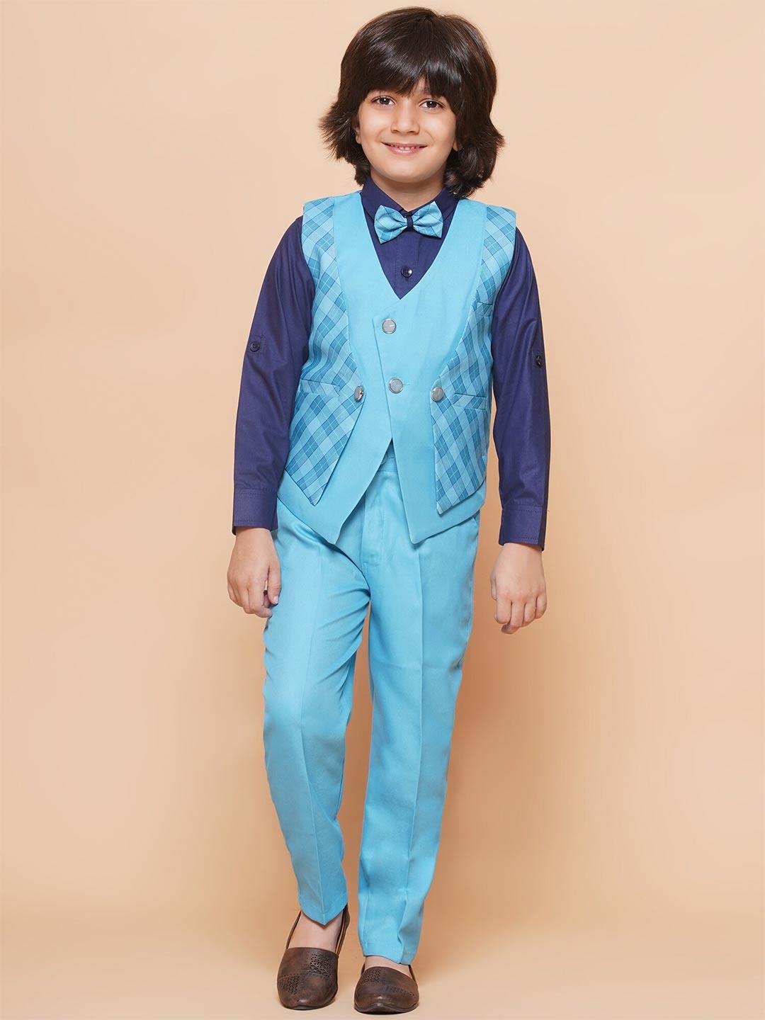

Aj DEZInES Boys Checked 2 Piece Suit, Blue