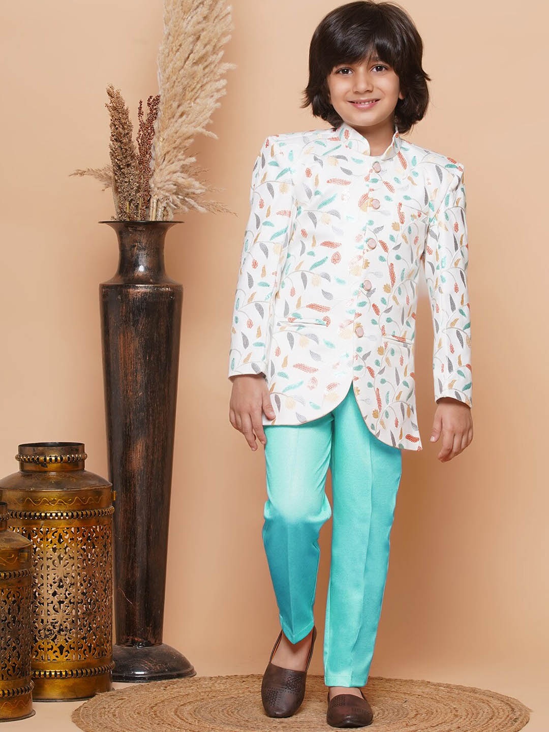 

Aj DEZInES Boys 2 Pieces Sequin-Embellished Sherwani Set, White