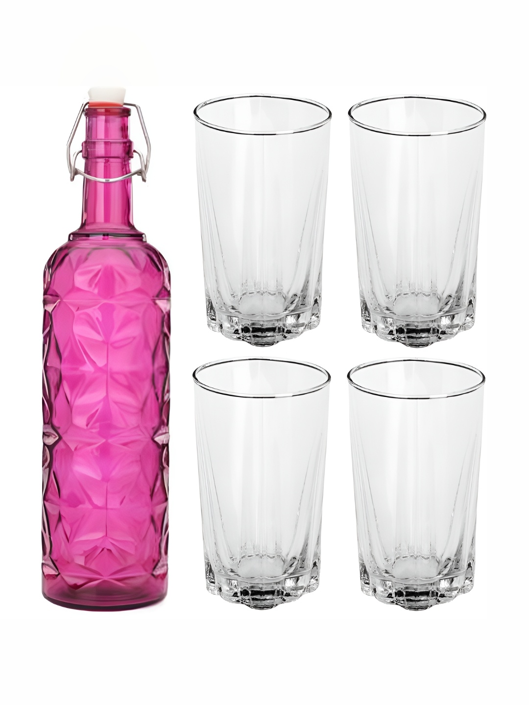 

Afast Pink & Transparent 5 Pieces Glasses With Water Bottle Set
