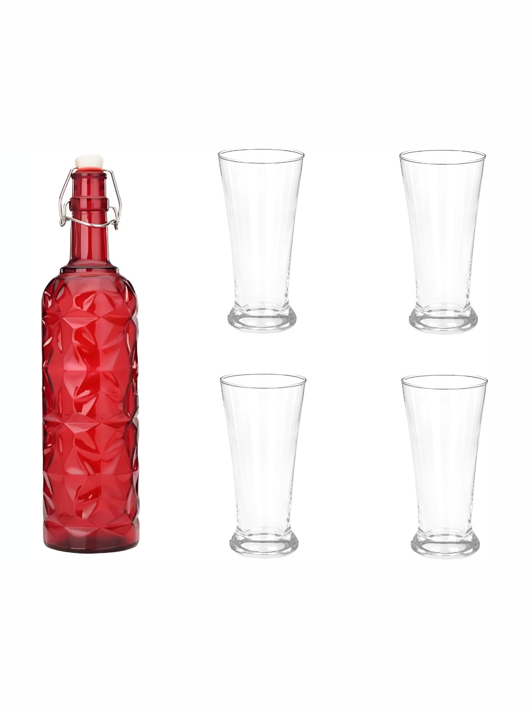 

Afast Red & Transparent 5 Pieces Glasses With Water Bottle Set