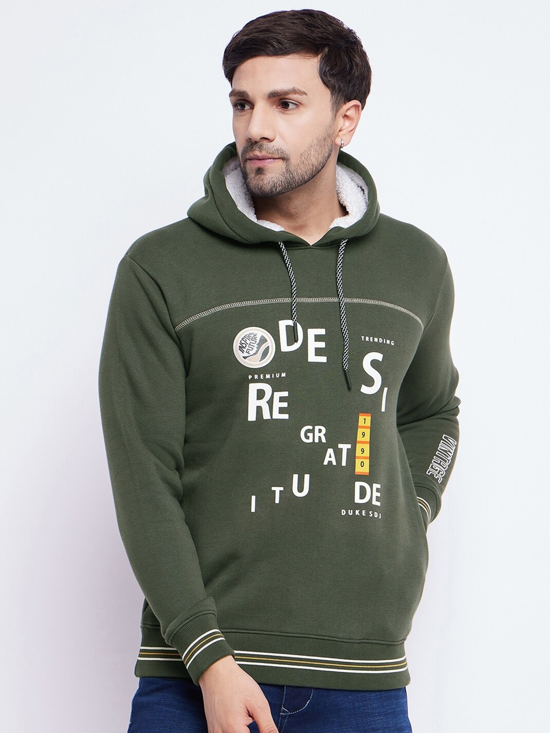 

Duke Typographic Printed Hooded Cotton Sweatshirt, Green