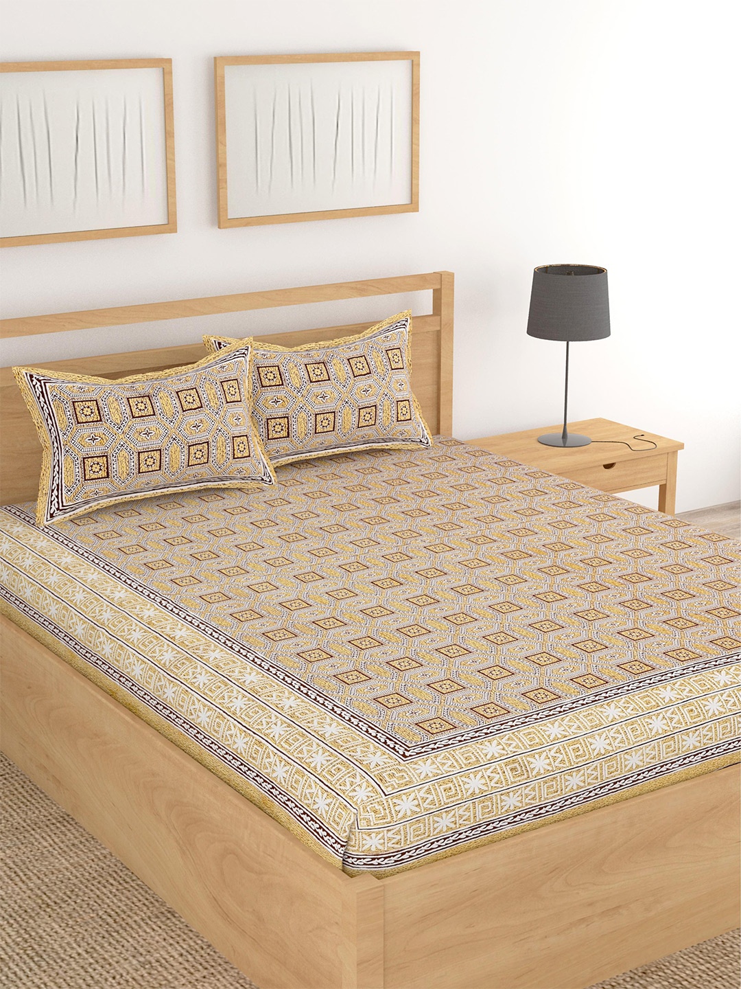 

Lali Prints Brown Geometric Printed 210 TC King Bedsheet With 2 Pillow Covers
