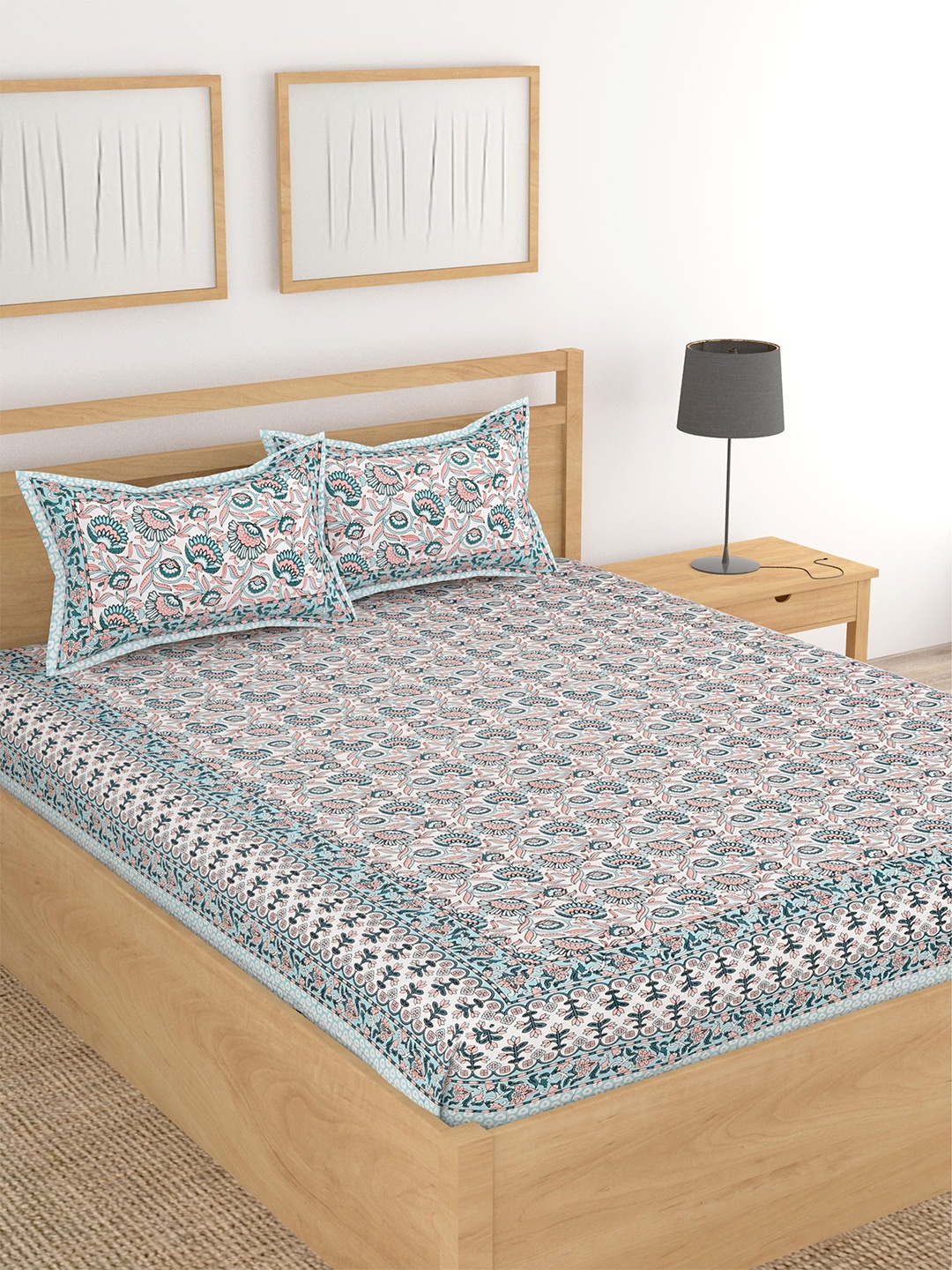 

Lali Prints White & Pink Floral Printed 210 TC King Bedsheet With 2 Pillow Covers