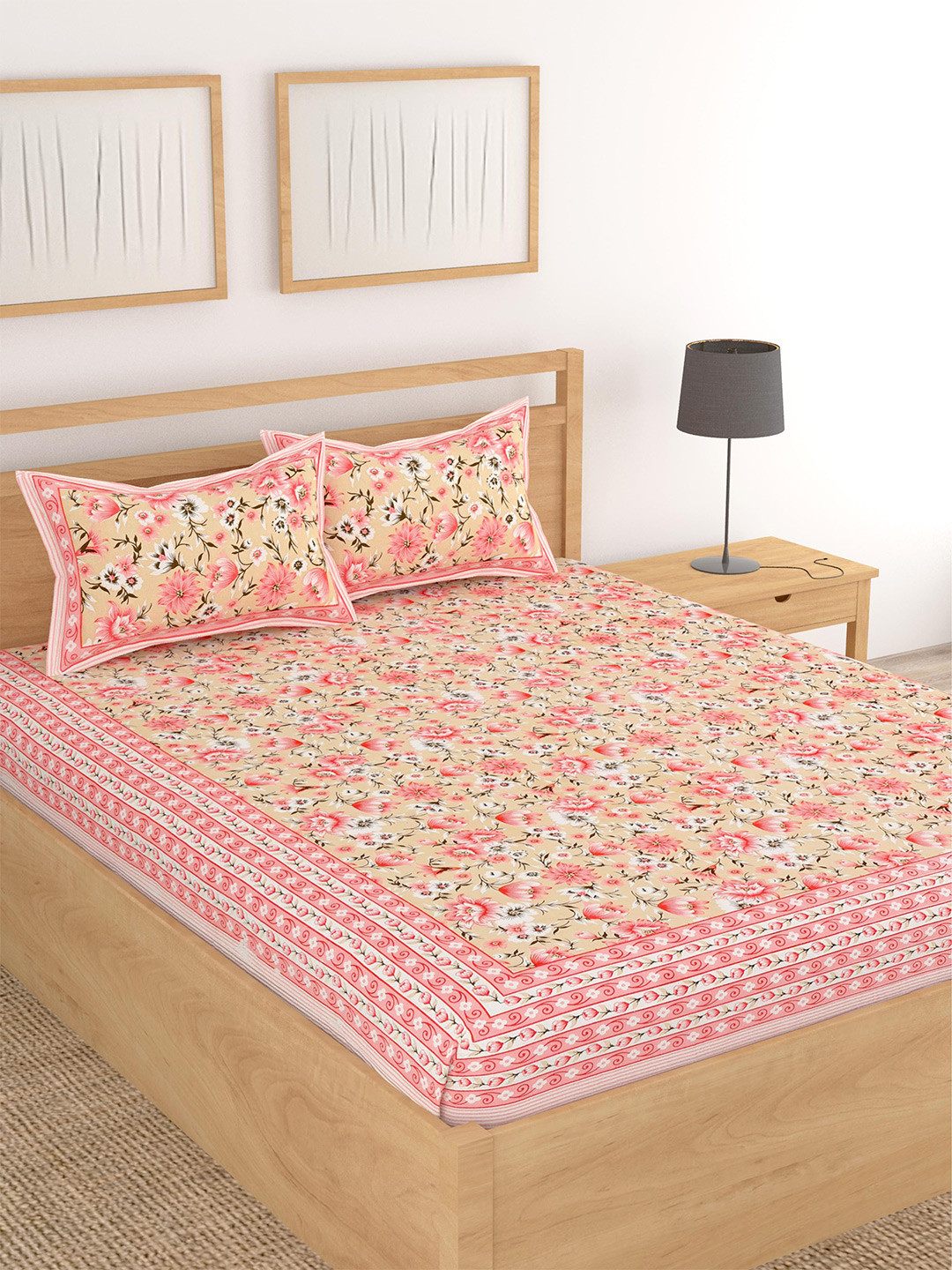 

Lali Prints Pink Floral Printed 210 TC King Bedsheet With 2 Pillow Covers