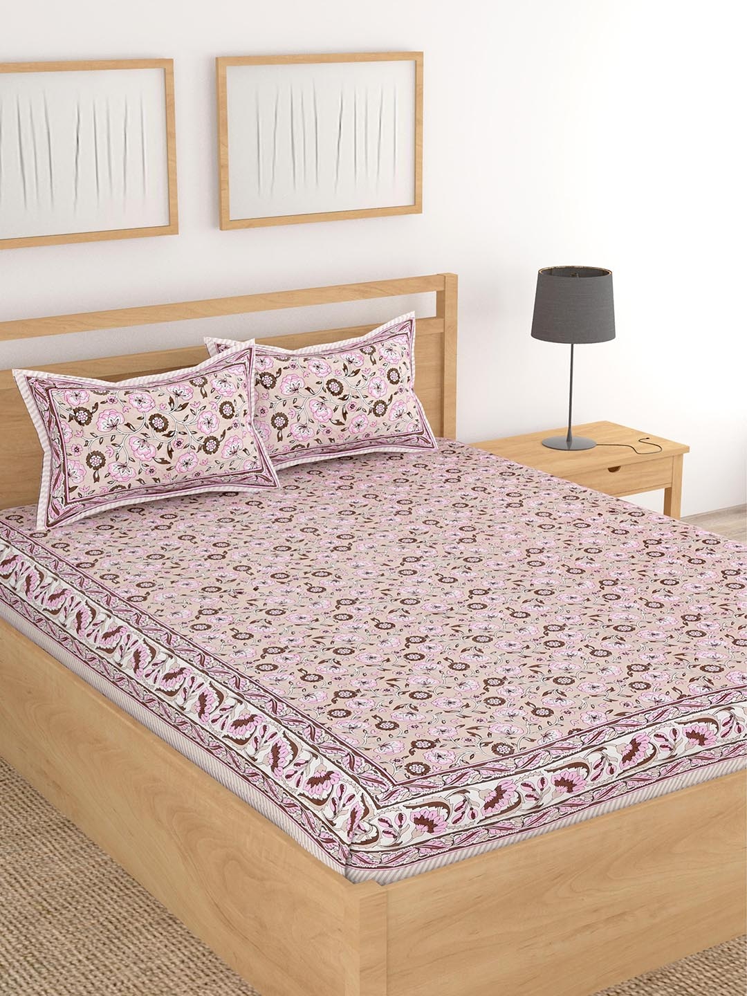 

Lali Prints Pink & Burgundy Floral Printed 210 TC King Bedsheet With 2 Pillow Covers
