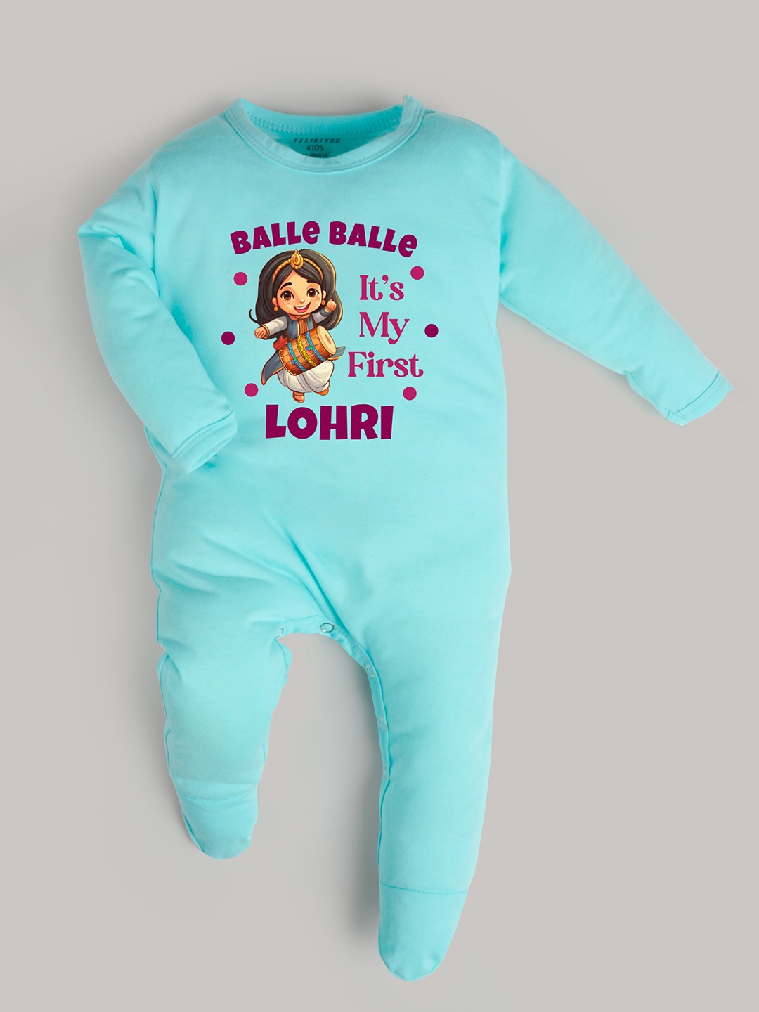 

FFLIRTYGO Infants Typography Printed Pure Cotton Sleepsuit, Turquoise blue