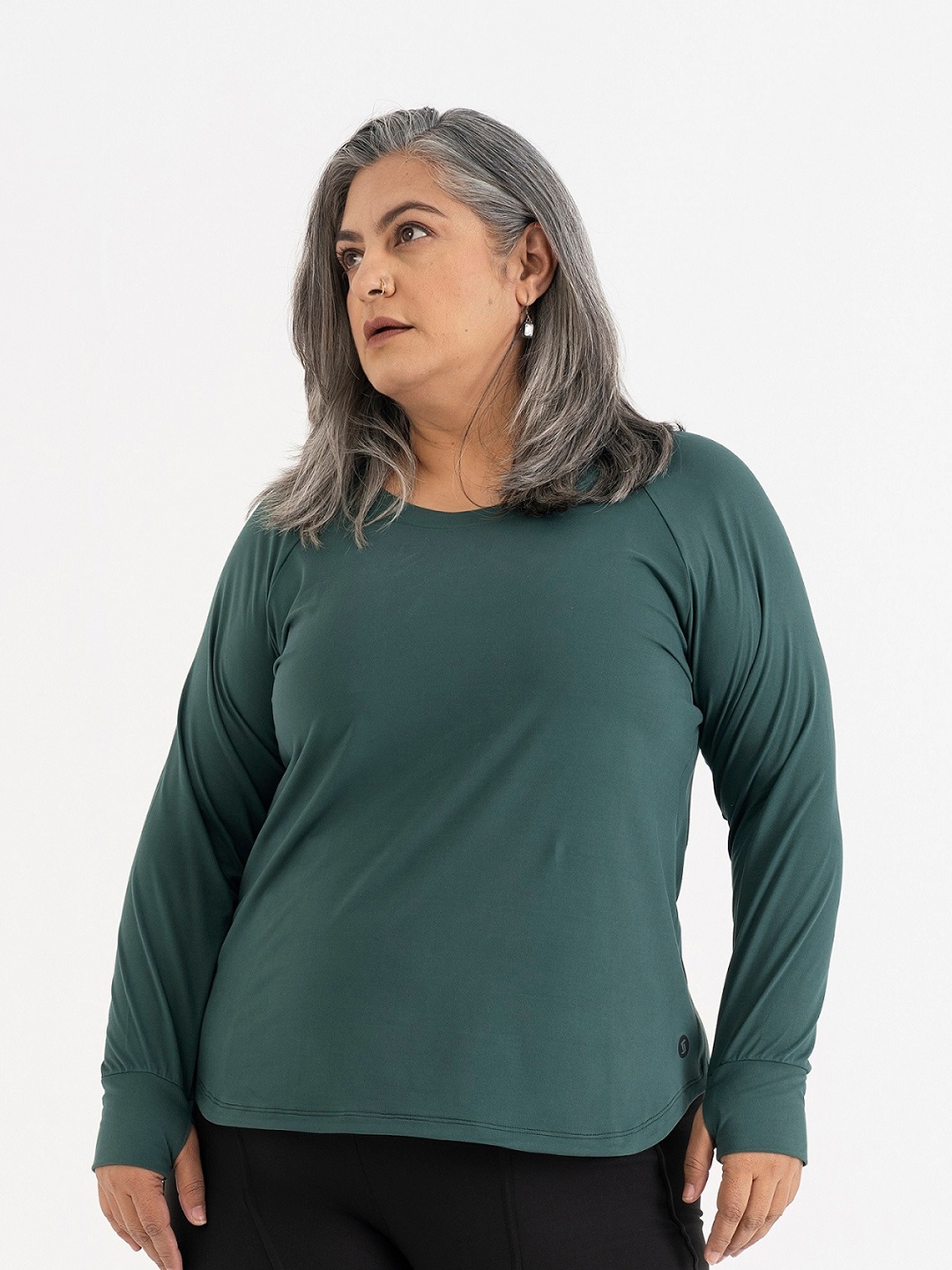 

SPIRIT ANIMAL Round Neck Long Sleeves with Thumbholes Sports T-shirt, Green
