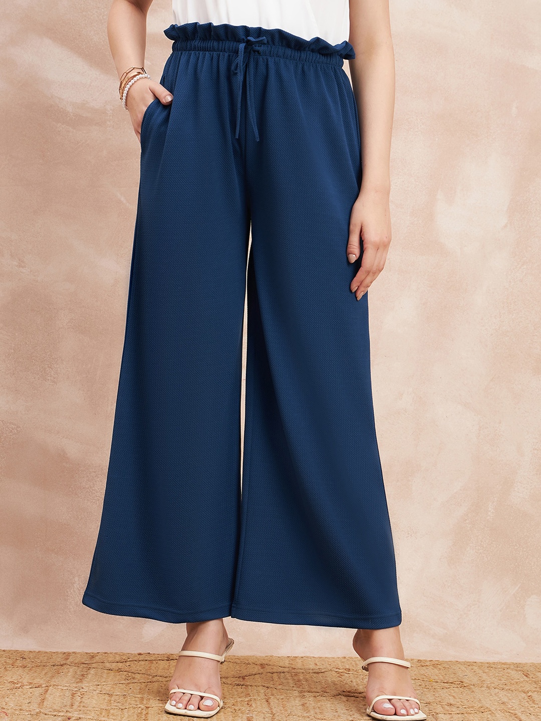 

all about you Women Blue Comfort Flared High-Rise Pleated Parallel Trousers