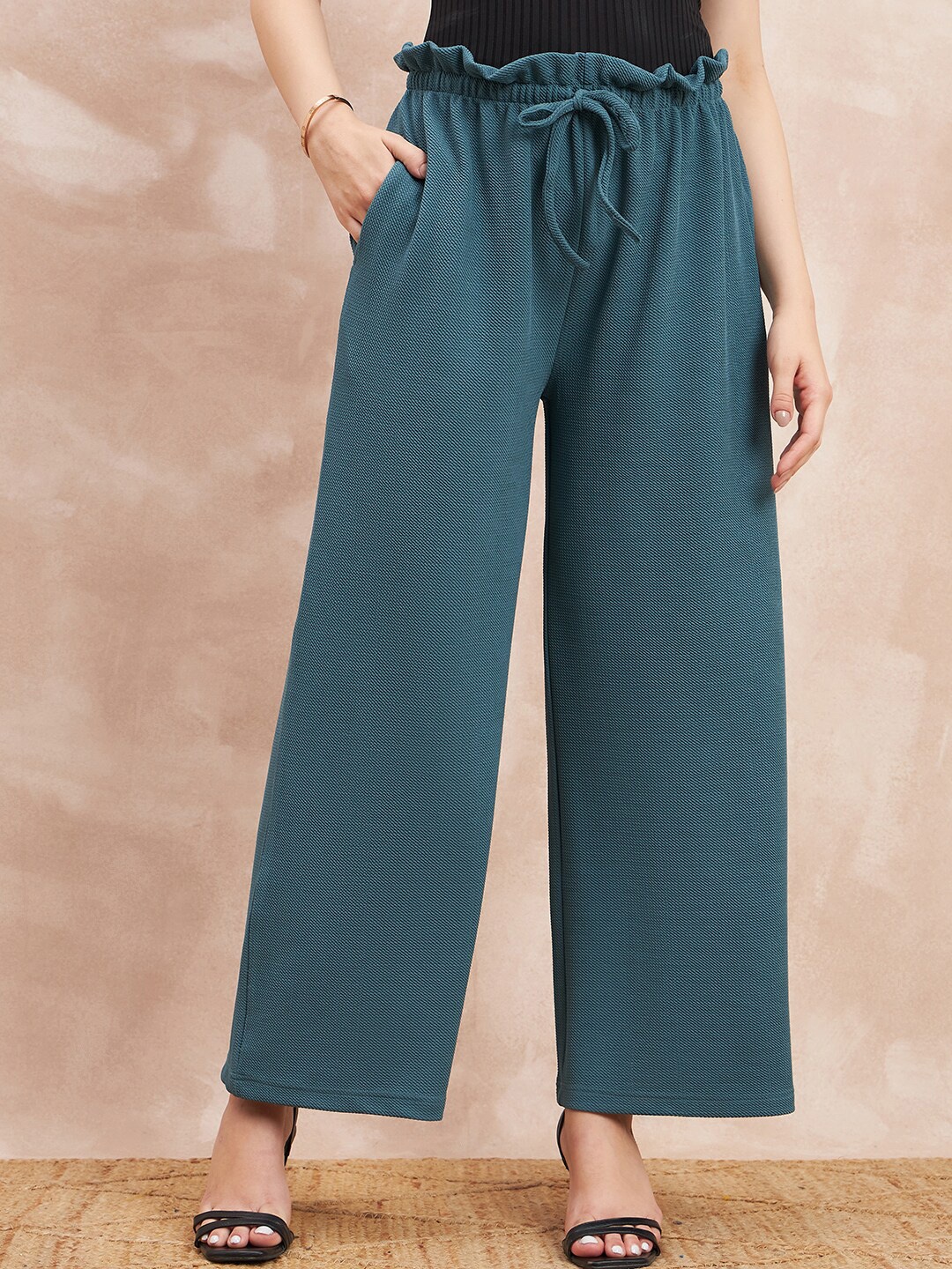 

all about you Women Green Comfort Flared High-Rise Pleated Parallel Trousers