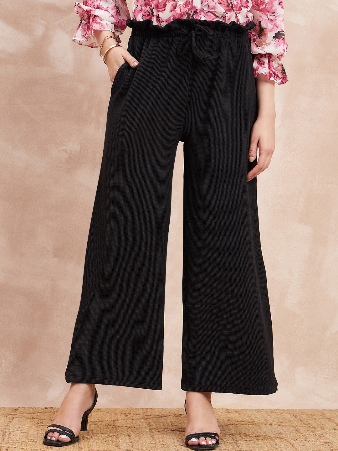 

all about you Women Black Comfort Flared High-Rise Pleated Parallel Trousers