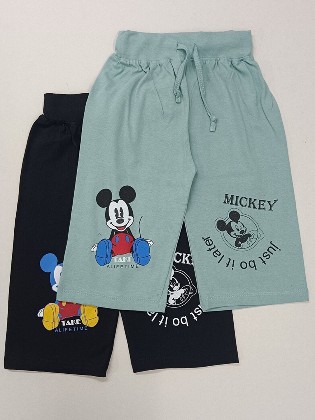 

BAESD Girls Mickey Mouse Printed Pure Cotton Capris, Green