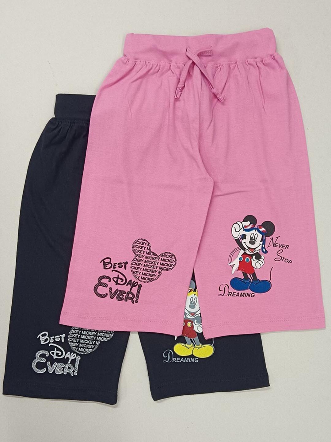 

BAESD Girls Pack Of 2 Mickey Mouse Printed Pure Cotton Capris, Black