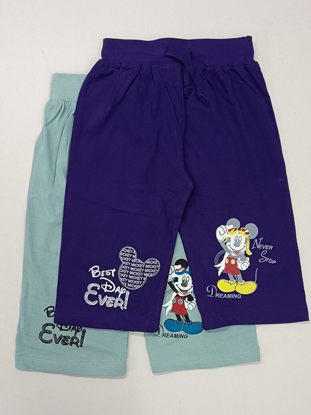 

BAESD Girls Pack Of 2 Mickey Mouse Printed Pure Cotton Capris, Navy blue