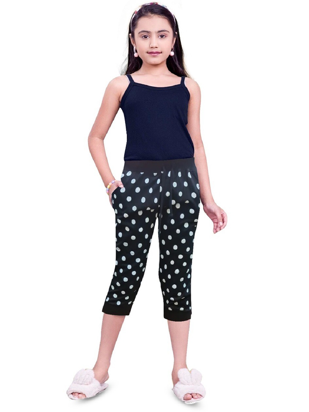 

BAESD Girls Polka Dots Printed Pure Cotton Capri, Black