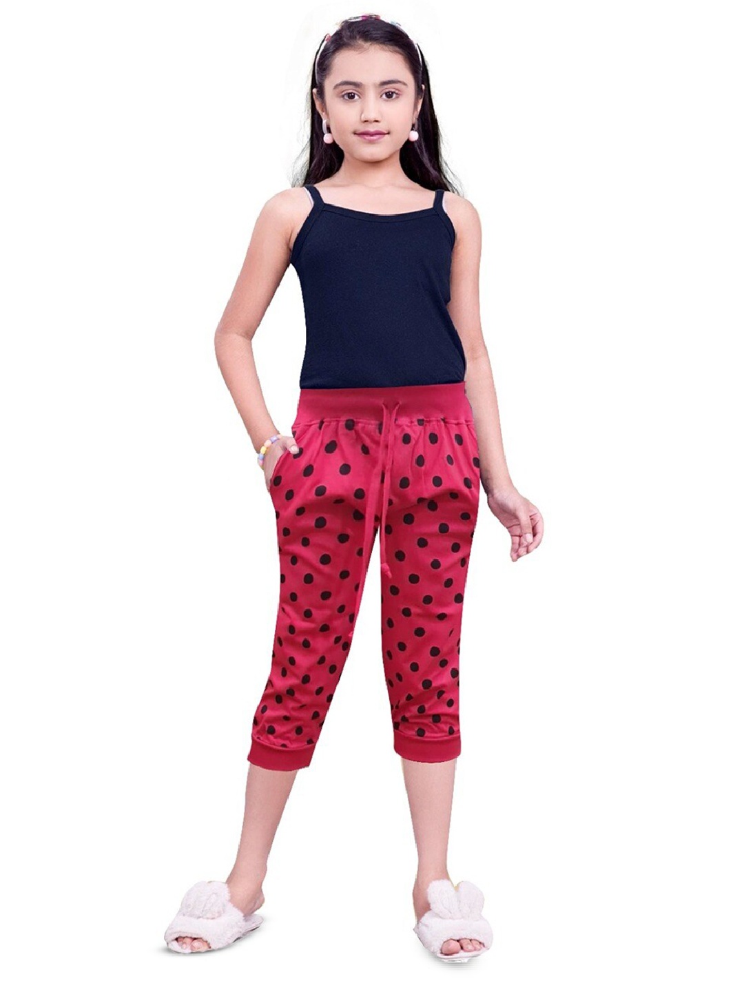 

BAESD Girls Polka Dots Printed Pure Cotton Capri, Red