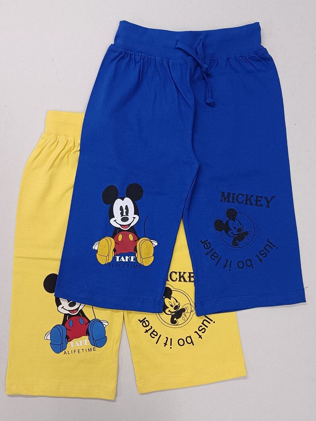 

BAESD Girls Pack Of 2 Mickey Mouse Printed Mid-Rise Pure Cotton Capris, Navy blue