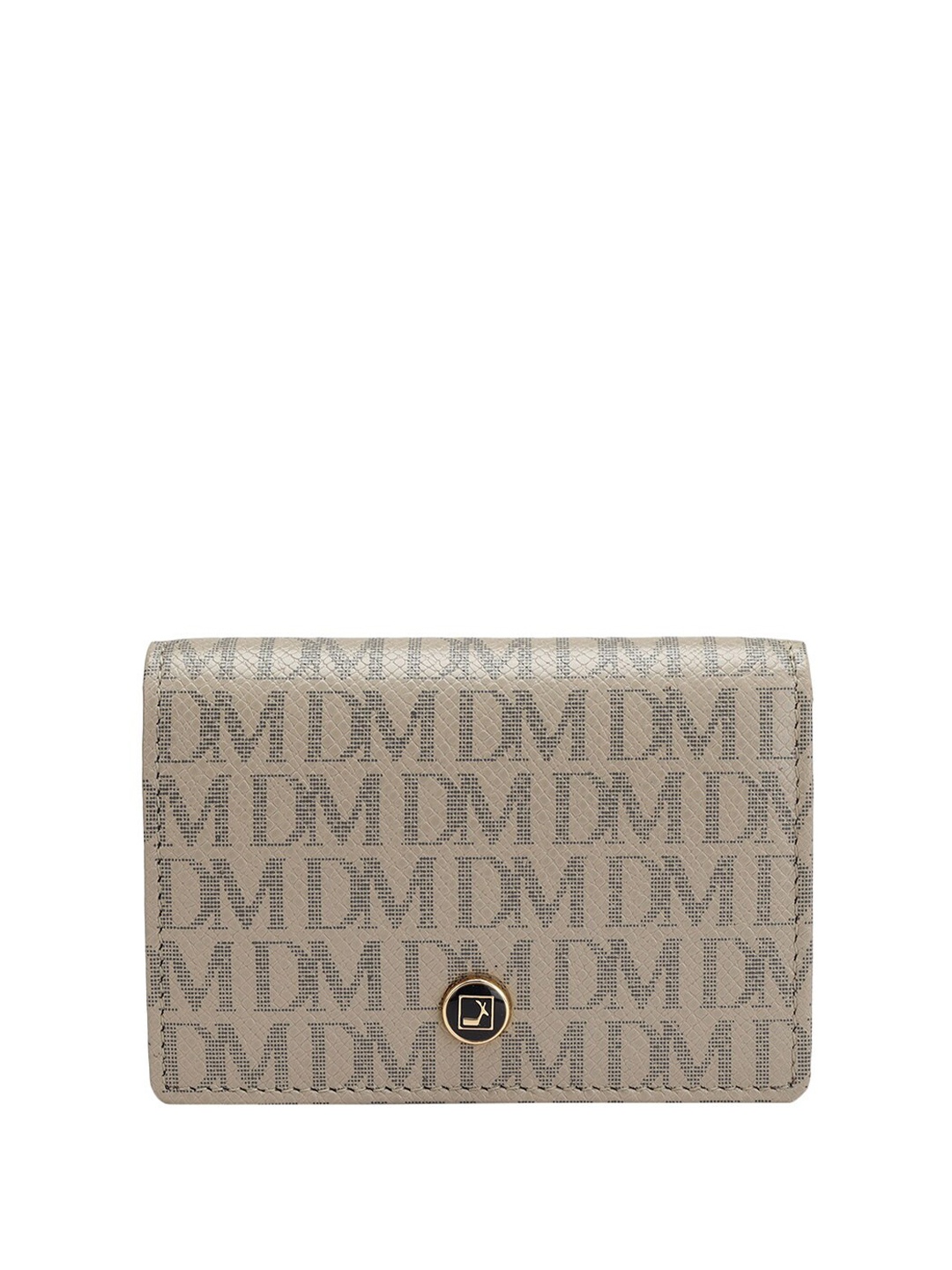 

Da Milano Unisex Brand Logo Print Textured Leather Card Holder, Beige