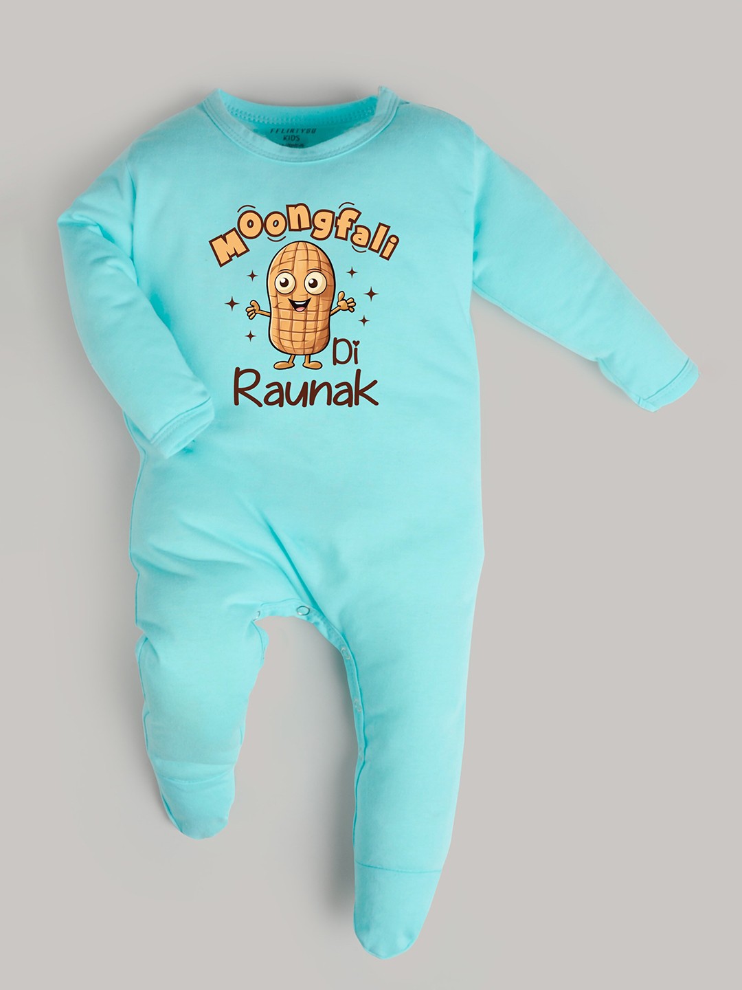 

FFLIRTYGO Infants Typography Printed Pure Cotton Sleepsuit, Turquoise blue