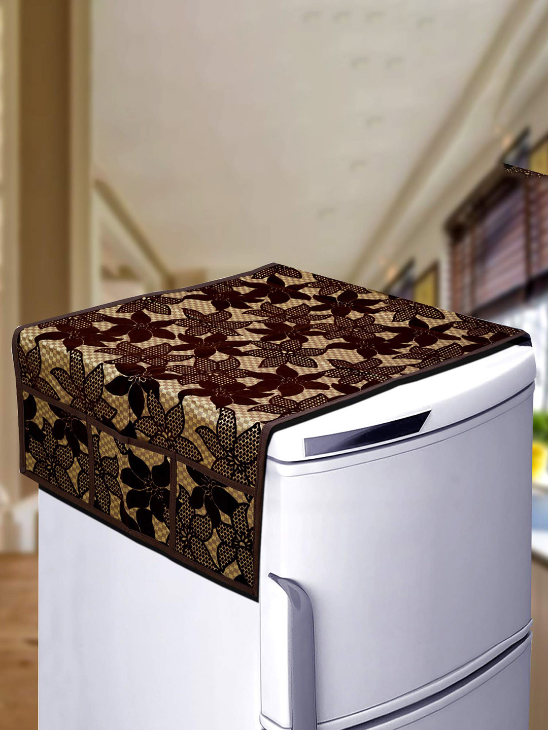 

Dakshya Industries Brown & Beige Printed Fridge Top Cover
