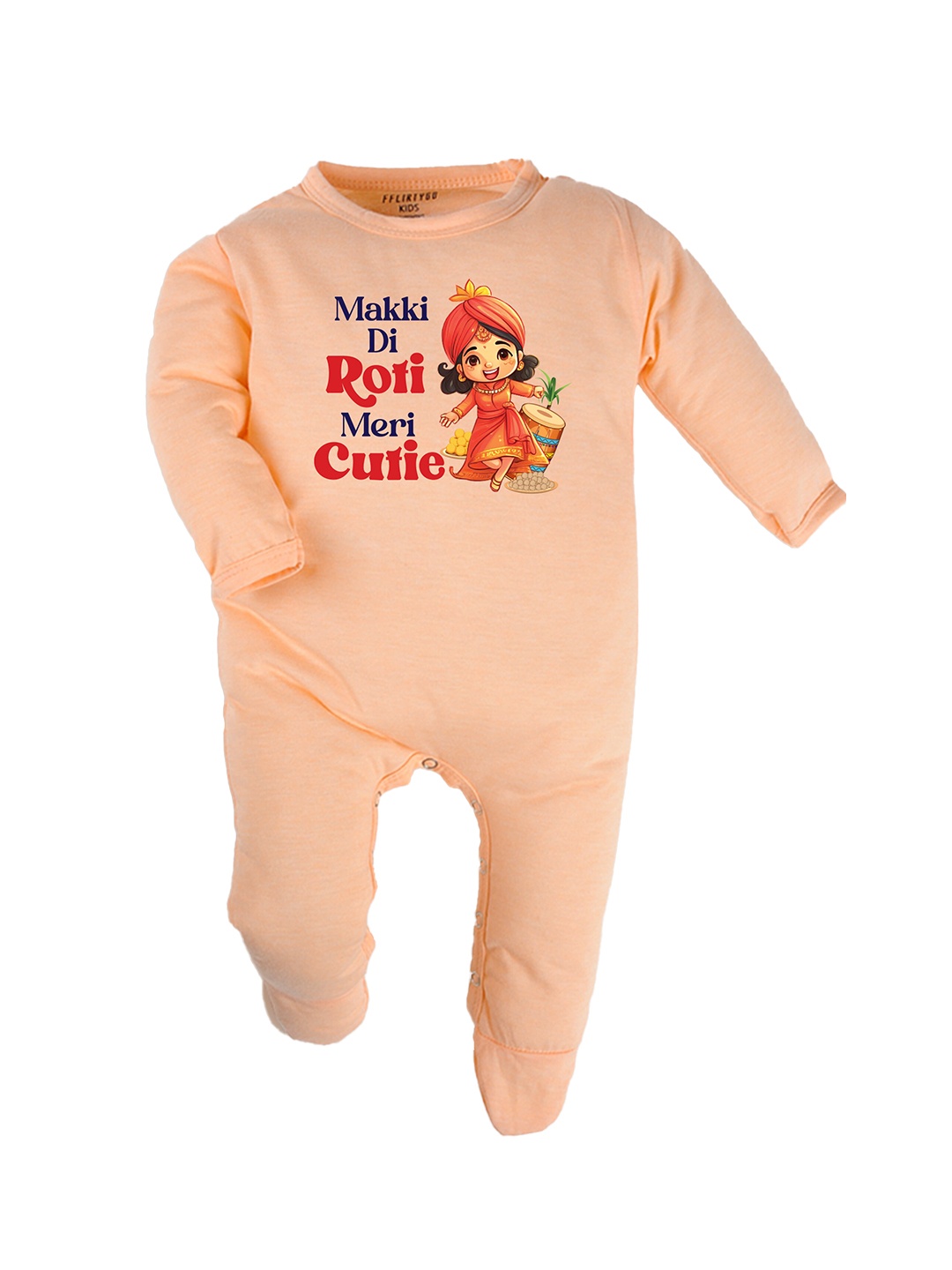 

FFLIRTYGO Infants Typography Printed Pure Cotton Sleepsuit, Peach