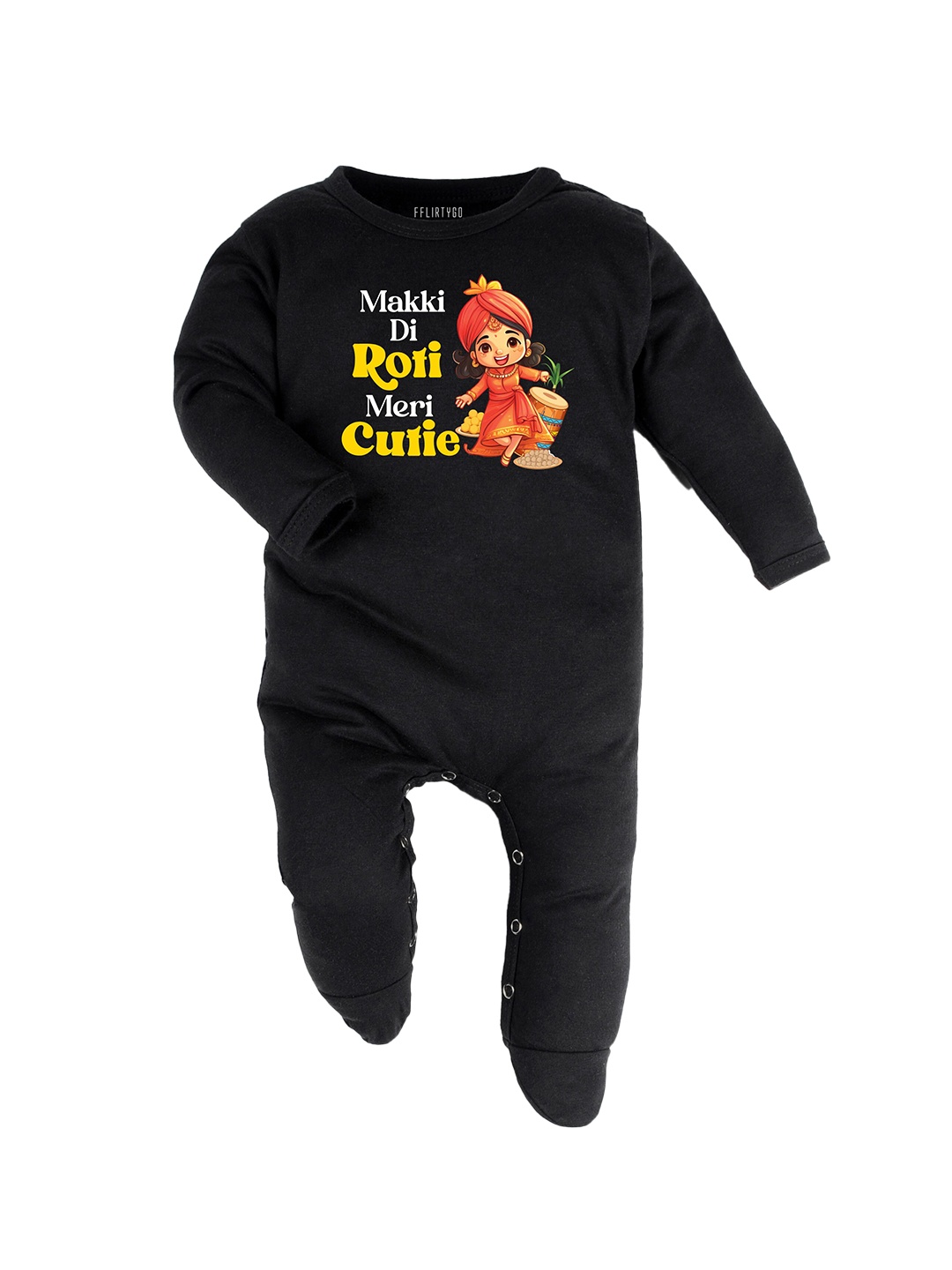 

FFLIRTYGO Infants Typography Printed Pure Cotton Sleepsuit, Black