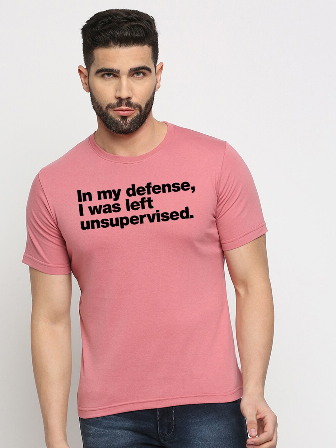 

MOD ECRU Unisex Typography Printed Regular Fit Cotton T-shirt, Pink