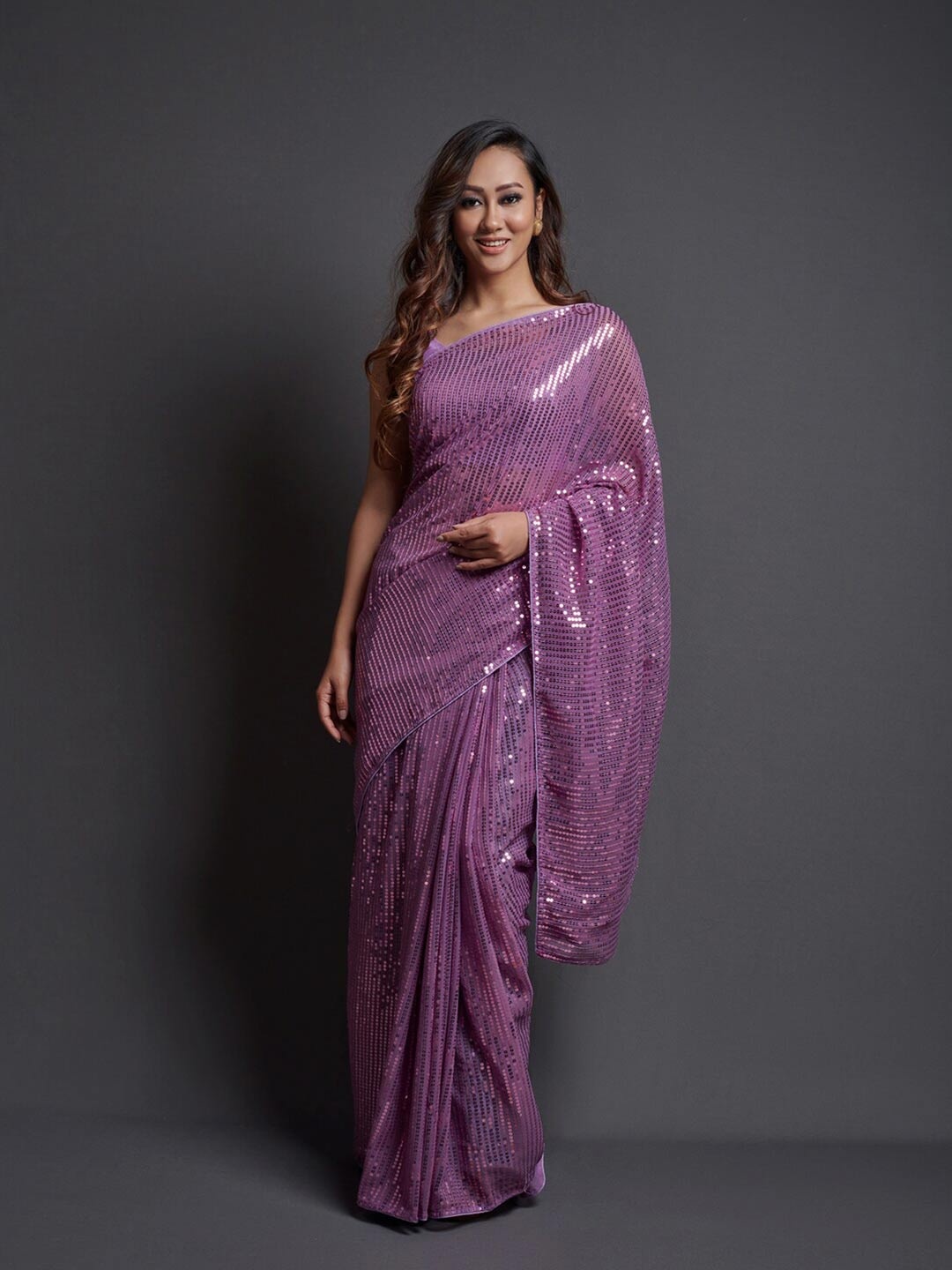 

B Bella Creation Embellished Sequinned Saree, Purple