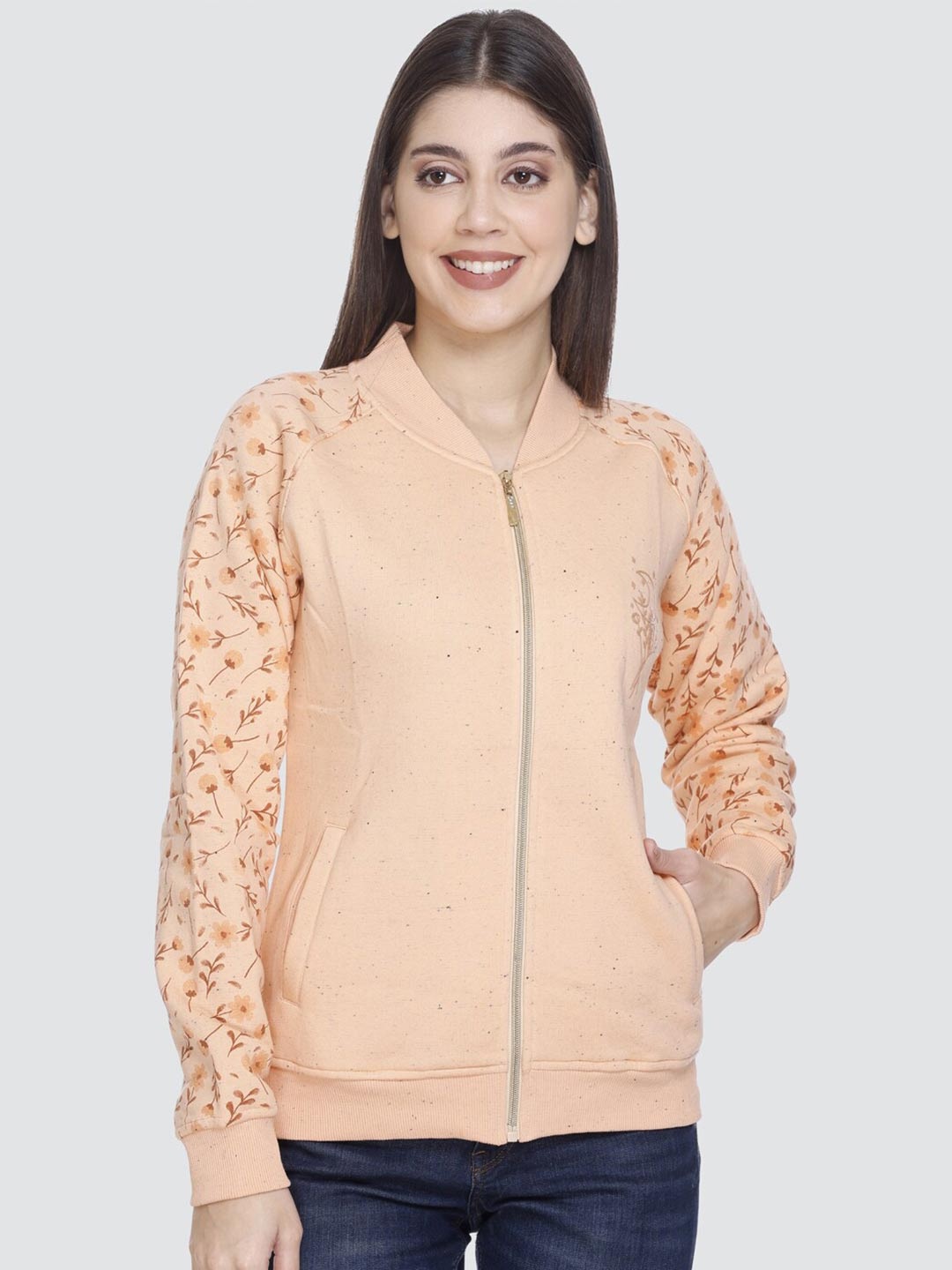 

PEPLS Floral Printed Fleece Sweatshirt, Orange