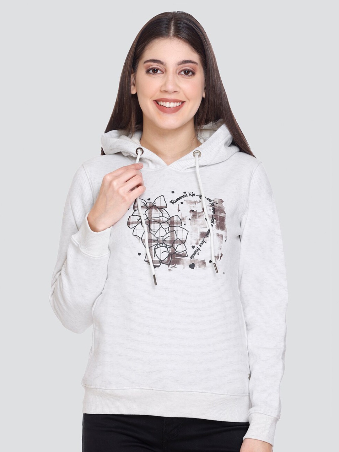 

PEPLS Graphic Printed Hooded Fleece Sweatshirt, Off white