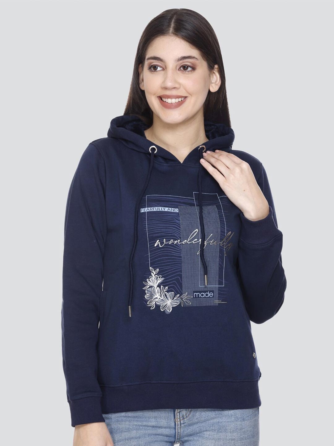 

PEPLS Graphic Printed Hooded Fleece Sweatshirt, Navy blue