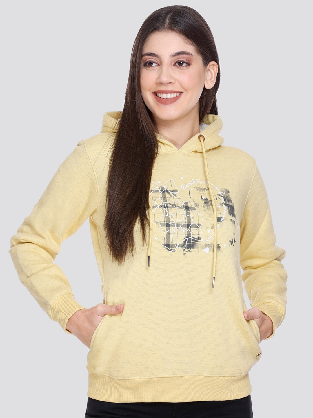 

PEPLS Abstract Printed Hooded Fleece Sweatshirt, Yellow