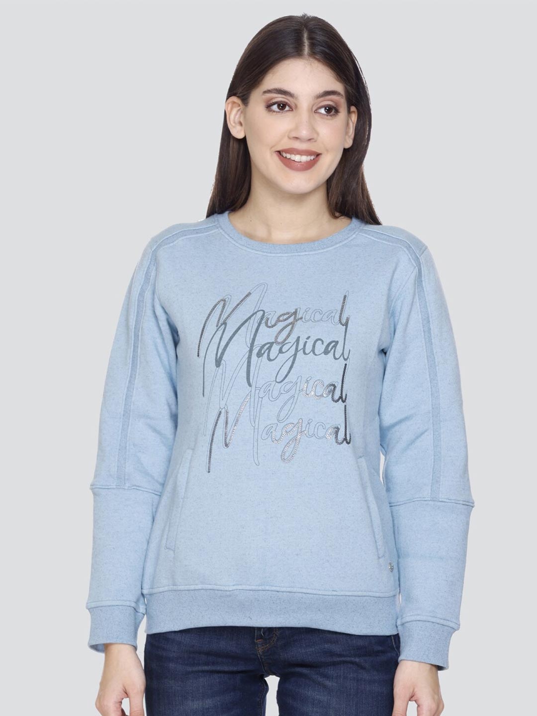 

PEPLS Typographic Printed Fleece Sweatshirt, Blue