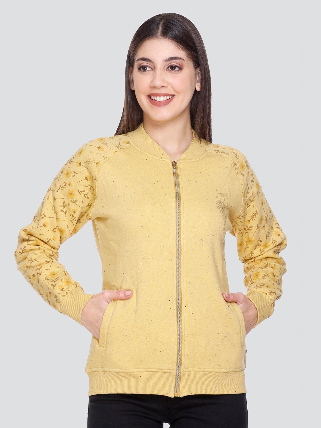 

PEPLS Floral Printed Fleece Sweatshirt, Yellow