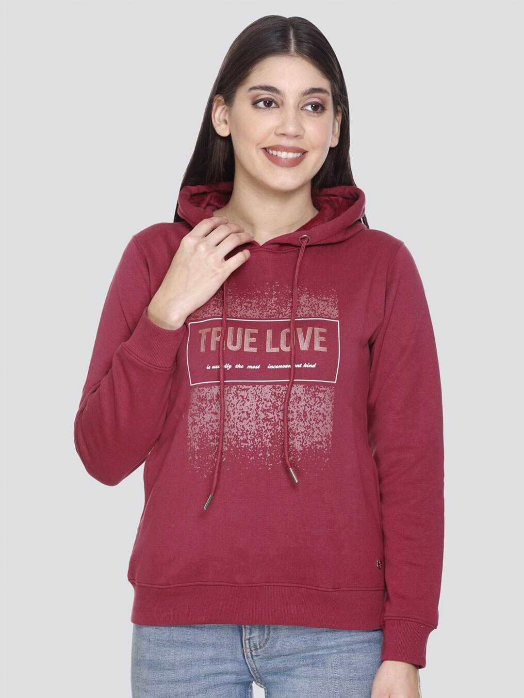 

PEPLS Typographic Printed Hooded Fleece Sweatshirt, Red