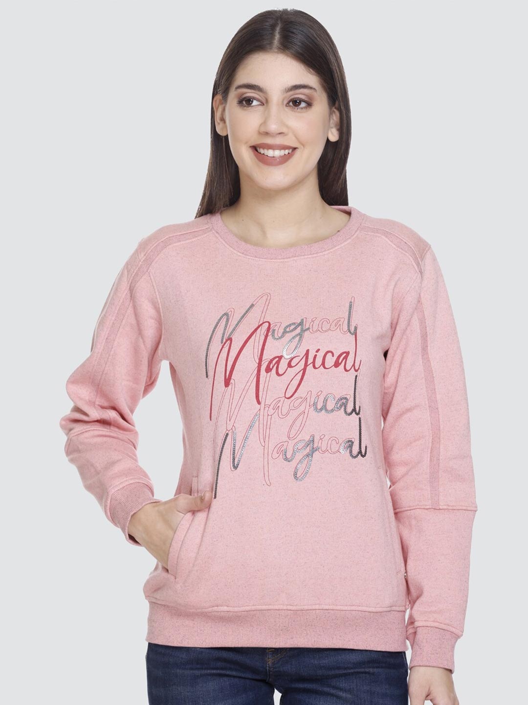 

PEPLS Typographic Printed Fleece Sweatshirt, Pink