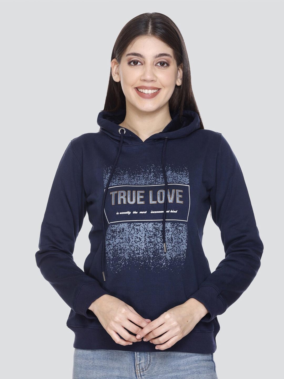 

PEPLS Typographic Printed Hooded Fleece Sweatshirt, Navy blue