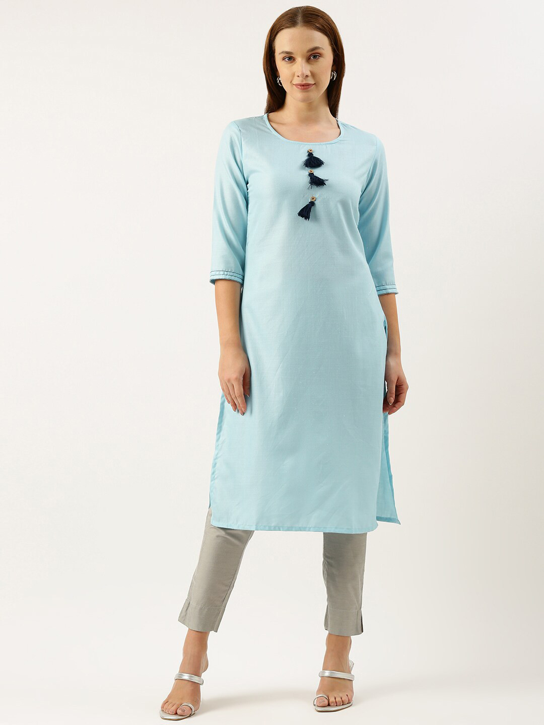 

BAESD Round Neck Straight Kurta, Blue
