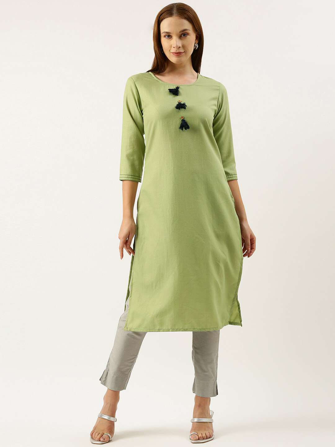 

BAESD Round Neck Straight Kurta, Green