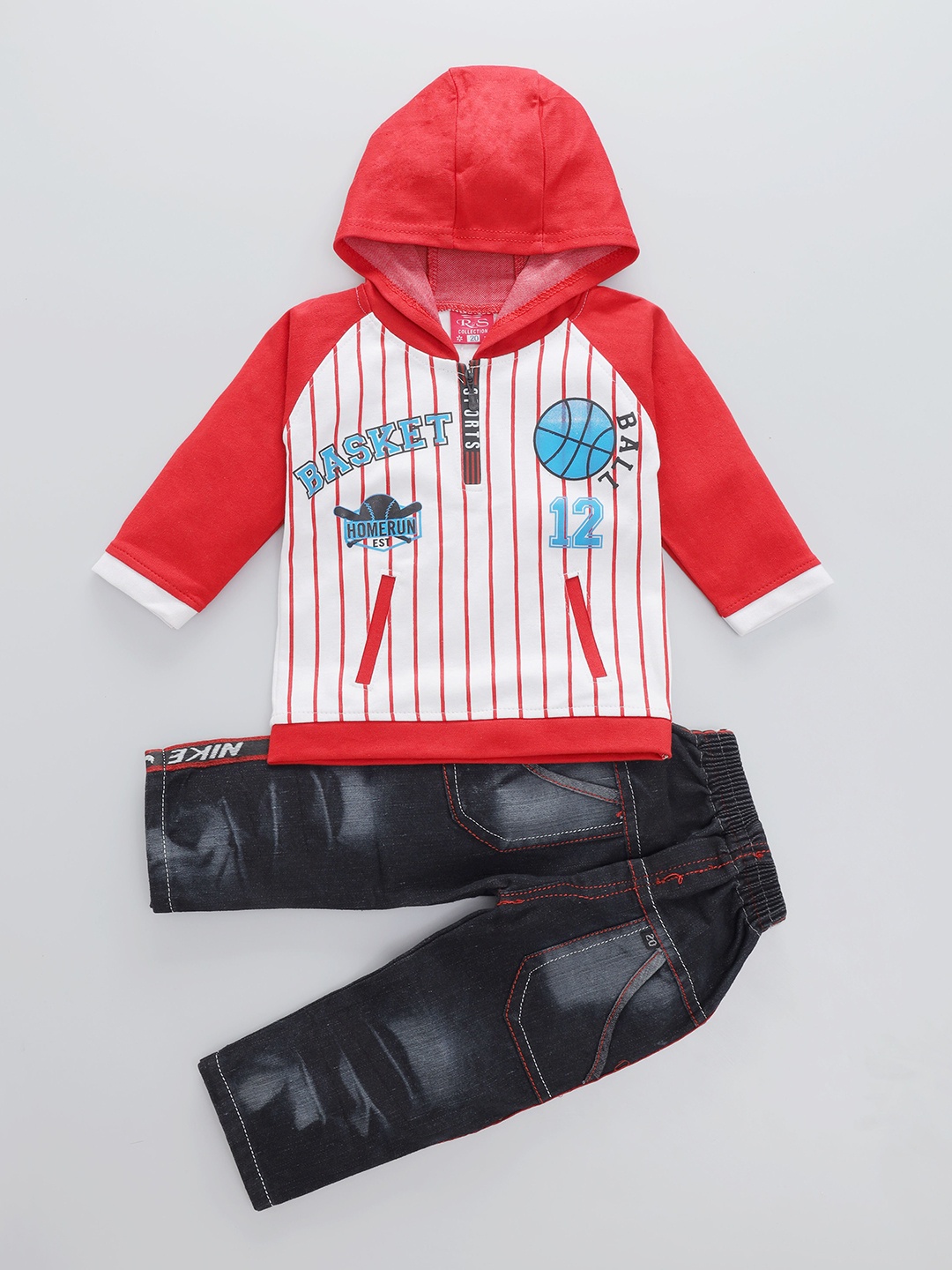 

BAESD Boys Striped Hooded T-shirt with Trousers, Red