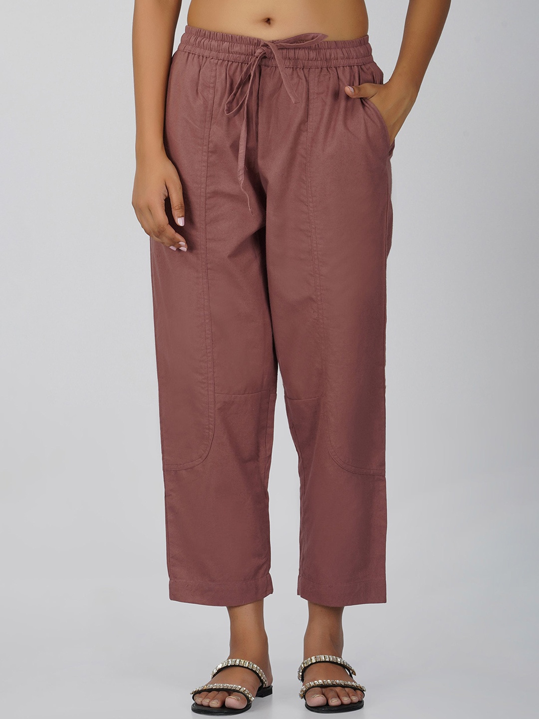 

SPARSA Women Relaxed Loose Fit Easy Wash Pleated Trousers, Mauve