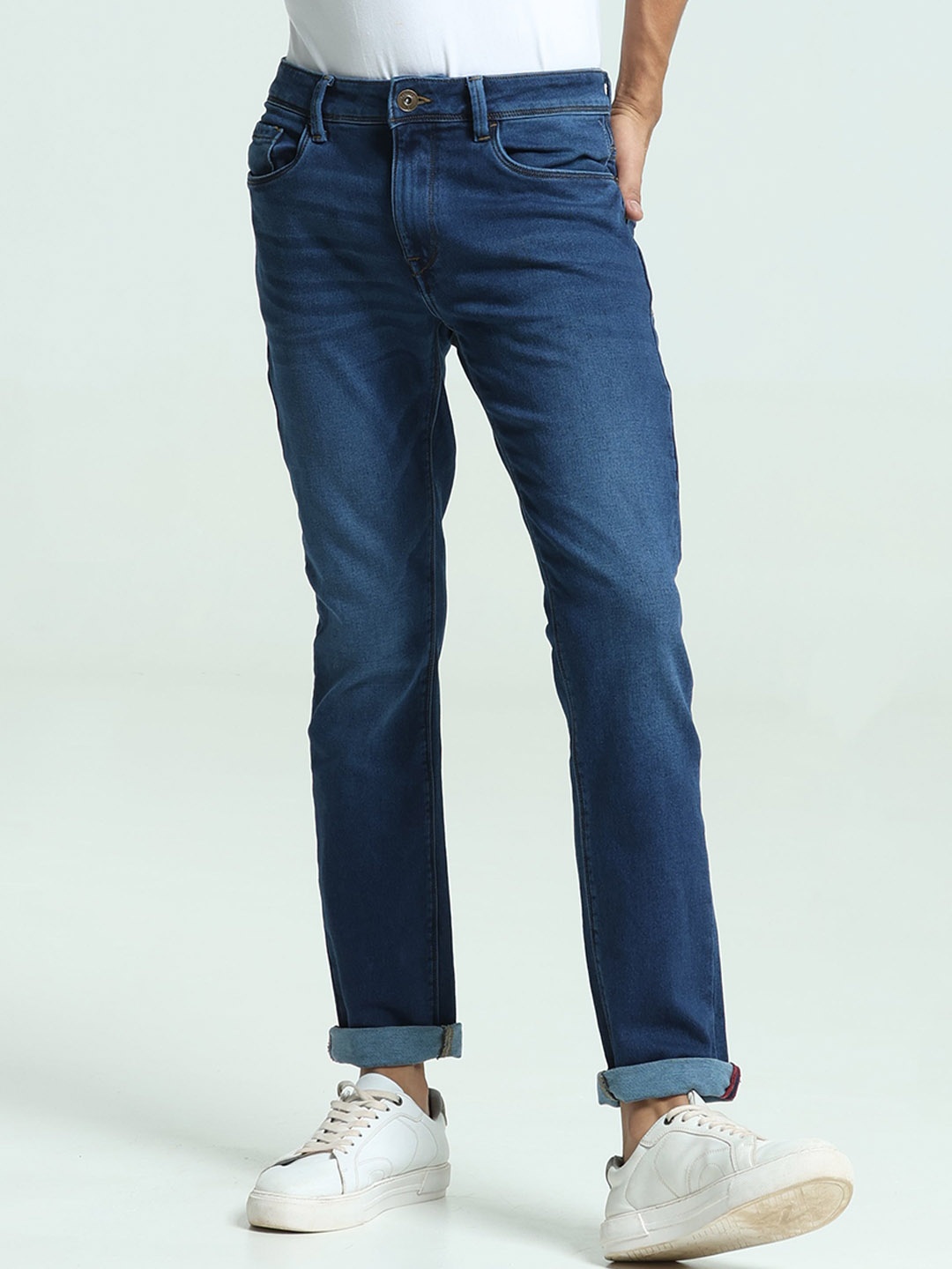 

TURMS 30 Days No Wash Anti-Stain Anti-Odor Water Repellent Tech Denim Jeans, Blue