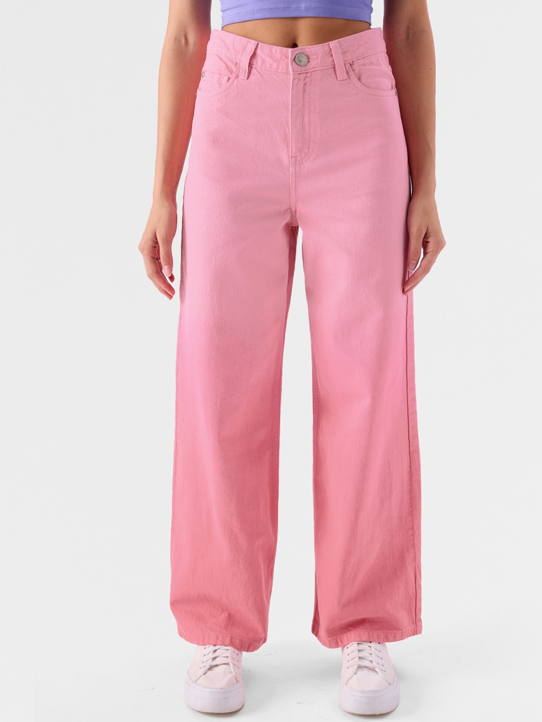 

The Souled Store Women Peach-Coloured Wide Leg Clean Look Stretchable Jeans