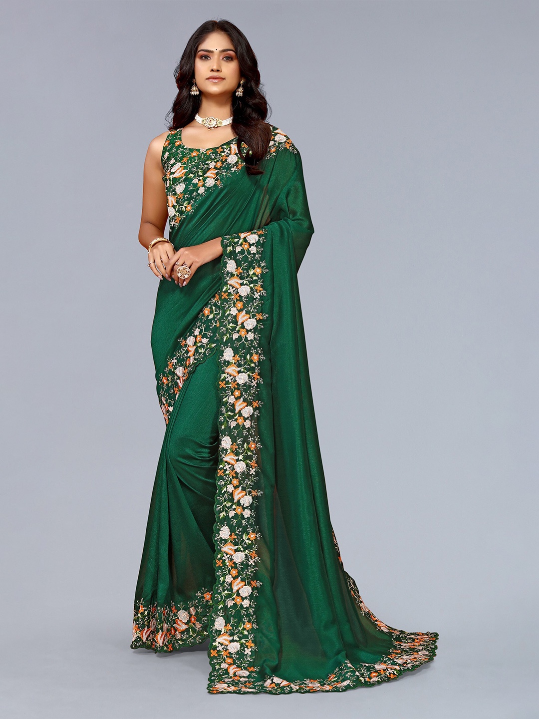 

LeeliPeeri Designer Embellished Embroidered Designer Saree, Green
