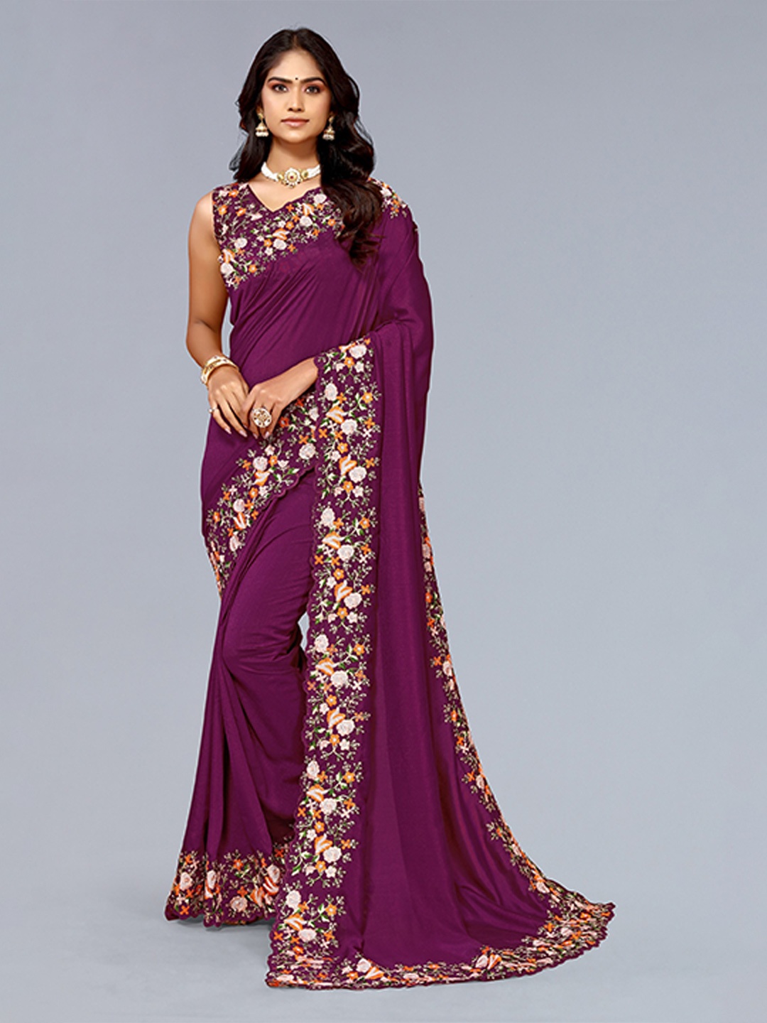 

LeeliPeeri Designer Embellished Embroidered Designer Saree, Purple