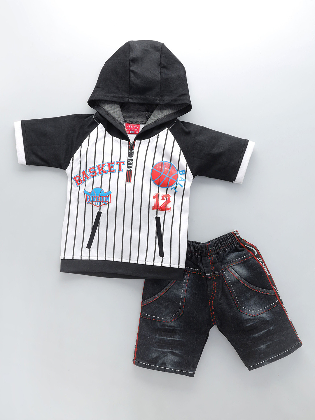 

BAESD Boys Striped Hooded T-shirt with Shorts, Black