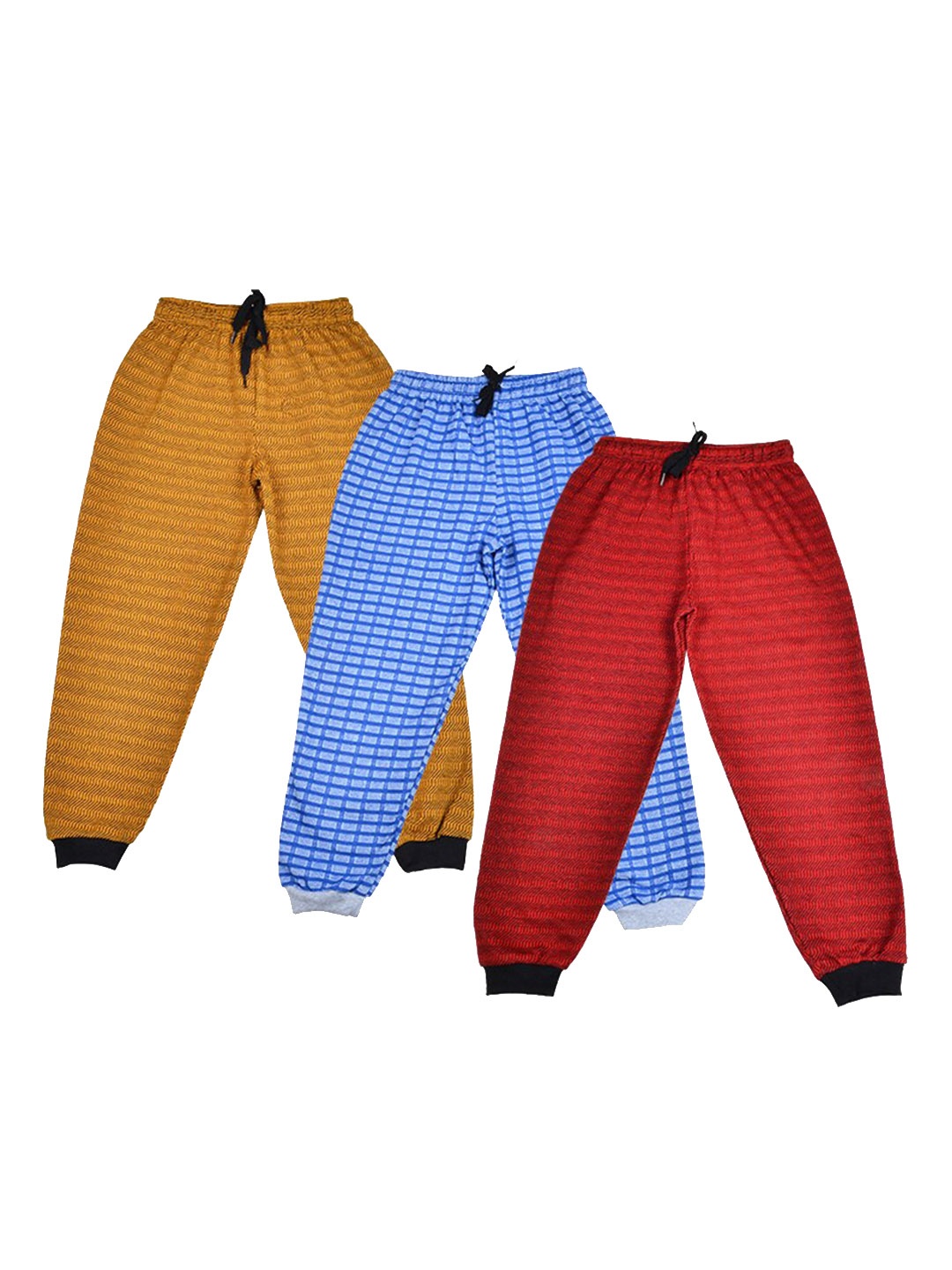 

BAESD Kids Pack Of 3 Checked Pure Cotton Joggers, Maroon