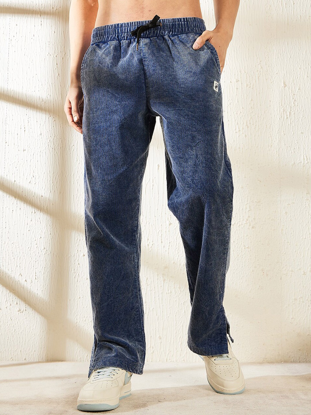 

FUGAZEE Men Washed Cotton Corduroy Bootcut Track Pants, Blue