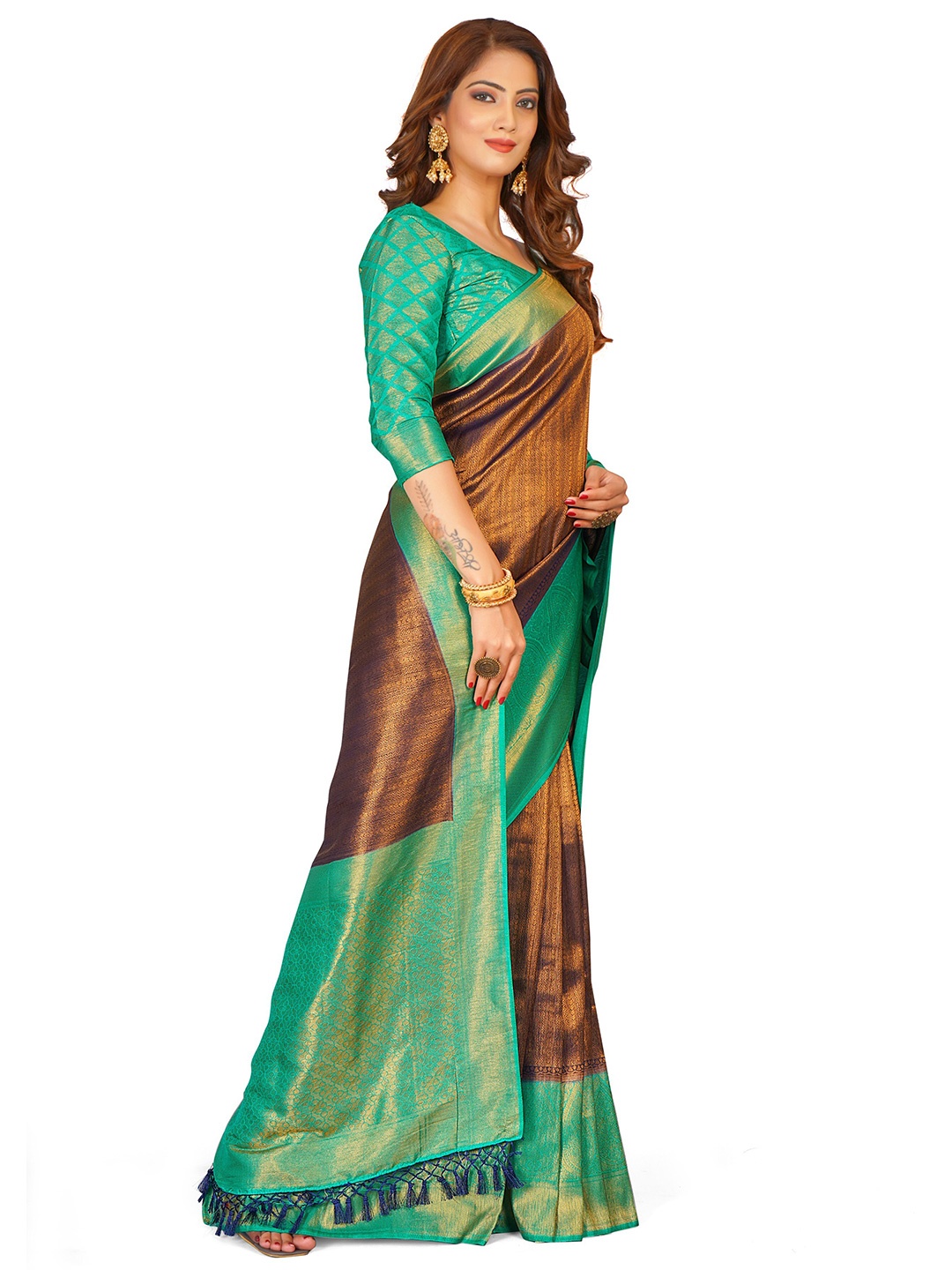 

HOMIGOZ Woven Design Zari Banarasi Saree, Green