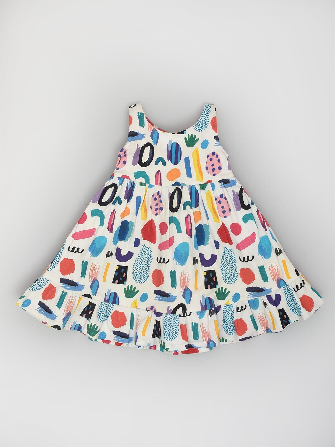 

BAESD Girls Abstract Printed Pure Cotton A-Line Dress, White